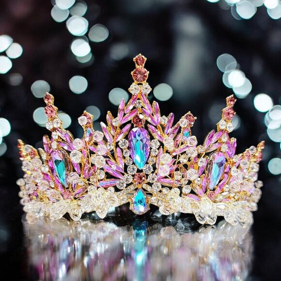 Lavender Tiara, Victorian tiara, Purple Crystal crown, Princess Gold Tiara - Picture 8 of 11